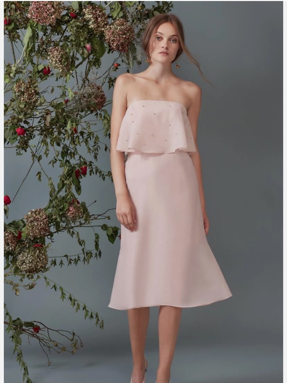 KEEPSAKE the Label Blush Pink Strapless Midi Dress